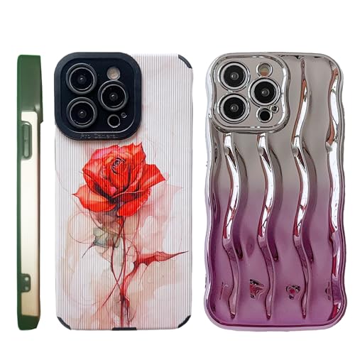 wifantien Weiche Schutzhülle für iPhone 14 Pro Max 17 cm (6,7 Zoll), süßes Rosen-Blumenmuster und Wasser-Riffelmuster, schmale Passform, Kameralinsenschutz, Anti-Fall, weiche TPU-Hülle für Damen und von wifantien