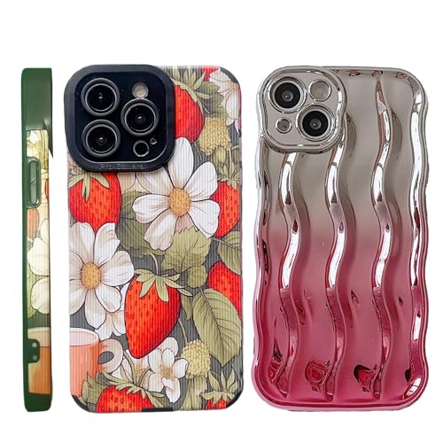 wifantien Weiche Schutzhülle für iPhone 15, 15,5 cm (6,1 Zoll), süßes Erdbeer-Blumen-Muster und Wasserwellen-Muster, schmale Passform, Kameralinsenschutz, Anti-Fall, weiche TPU-Hülle für Damen und von wifantien