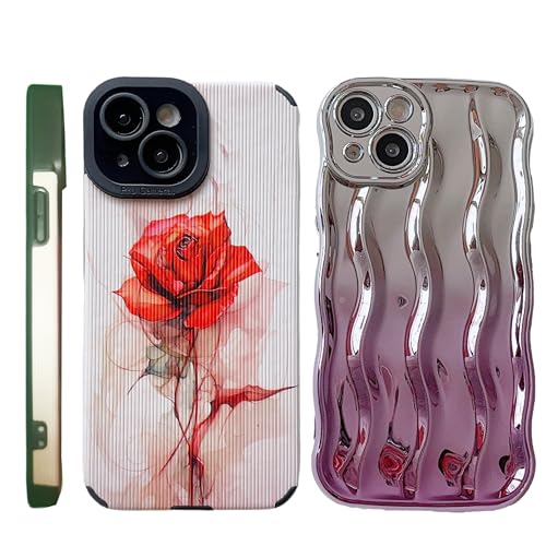 wifantien Weiche Schutzhülle für iPhone 15, 15,5 cm (6,1 Zoll), süßes Rosen-Blumenmuster und Wasser-Riffelmuster, schmale Passform, Kameralinsenschutz, Anti-Fall, weiche TPU-Hülle für Damen und von wifantien