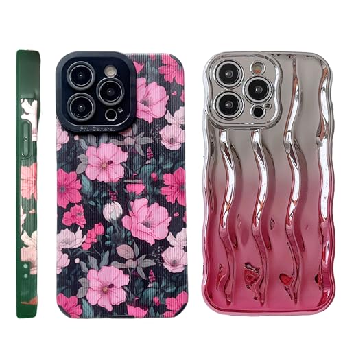 wifantien Weiche Schutzhülle für iPhone 15 Pro Max 17 cm (6,7 Zoll), süßes rosa Blumenmuster und Wasserwellen-Muster, schmale Passform, Kameralinsenschutz, Anti-Fall, weiche TPU-Hülle für Damen und von wifantien