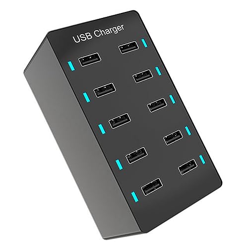 wiianoxd 1 x 50 W USB-Multiport-Ladegerät, Hub, 10 Anschlüsse, Schnellladegerät, Desktop-Dock-Ladegerät, Schwarz (UK) von wiianoxd