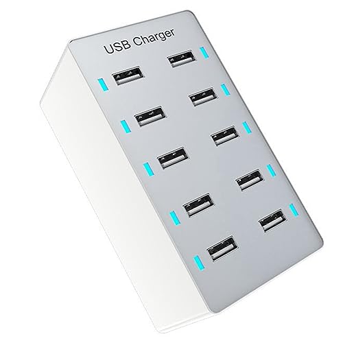 wiianoxd 1 x 50 W USB-Multiport-Ladegerät-Hub mit 10 Anschlüssen, Schnellladegerät, Desktop-Dock-Ladegerät, Weiß (UK) von wiianoxd