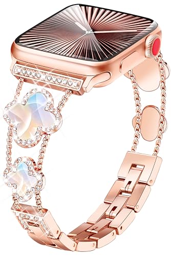 wipalor Vierblättriges Kleeblatt-Armband, passend für Apple Watch-Armbänder für Damen, 41 mm, 40 mm, 38 mm, 44 mm, 45 mm, 42 mm, 49 mm, dünn, glitzernd, für iPhone-Uhrenarmbänder, Serie 9, 8, 7, 6, 5, wipalor Vierblättriges Kleeblatt-Armband, passend für Apple Watch-Armbänder für Damen, 41 mm, 40 mm, 38 mm, 44 mm, 45 mm, 42 mm, 49 mm, dünn, glitzernd, für iPhone-Uhrenarmbänder, Serie 9, 8, 7, 6, 5, von wipalor