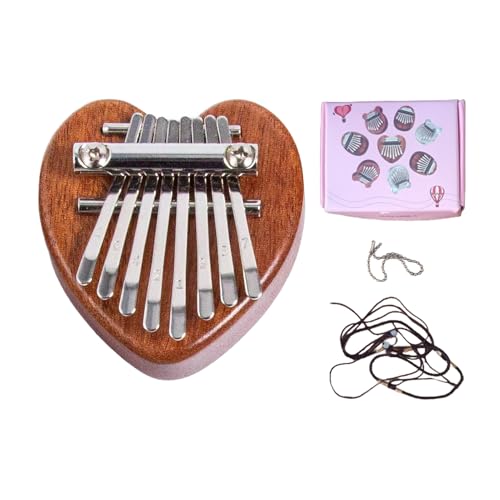 Mini-Daumenklavier für Anfänger, Finger-Daumenklavier, 8 Tasten, Mini-Musikinstrument, tragbare Kalimba für Kinder, Erwachsene, Anfänger Holzfarbe Liebe Herz von wirlsweal