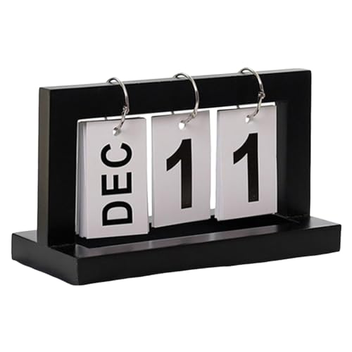 Tischkalender, Massivholz Tischkalender mit Metall Eisenring Rostbeständig Holz Ewiger Kalender Ornament Desktop Decor Schwarz von wirlsweal