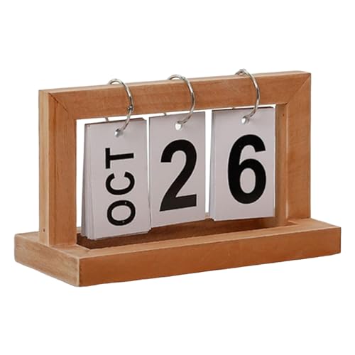 Tischkalender, Massivholz-Tischkalender mit Metalleisenring, rostbeständig, ewiger Kalender, Ornament, Schreibtischdekoration, Holzfarbe von wirlsweal