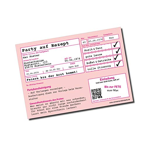 Einladung Einladungskarte Geburtstag (10 Stück) Rosa Rezept individuell von wirmachendeinekarte.de