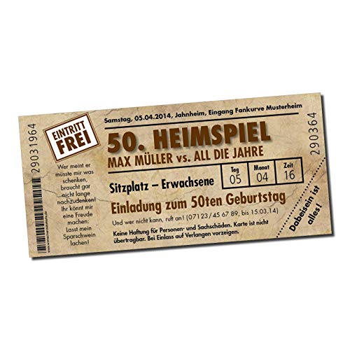 Einladung Einladungskarte Geburtstag (40 Stück) Heimspiel Ticket von wirmachendeinekarte.de