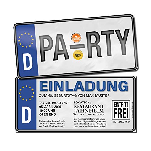 Einladung Einladungskarte Geburtstag Nummernschild von wirmachendeinekarte.de