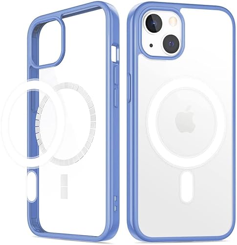 wlooo Magnetische kristallklare Hülle für iPhone 13 [Nicht-Gelb], MagSafe Slim Stoßfeste Handyhülle Weich TPU und Harte PC Bumper Cover Silikon Schutzhülle Case mit Magneten für iPhone 13 (blau) von wlooo