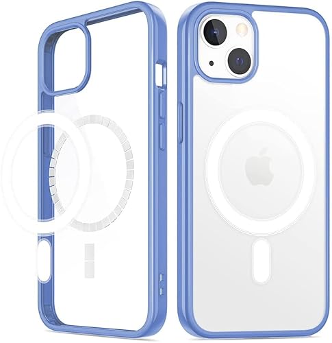 wlooo Magnetische kristallklare Hülle für iPhone 13 [Nicht-Gelb], MagSafe Slim Stoßfeste Handyhülle Weich TPU und Harte PC Bumper Cover Silikon Schutzhülle Case mit Magneten für iPhone 13 (blau) von wlooo
