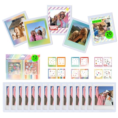 WOGOZAN SQ Filmaufkleber-Set für FujiFilm Instax SQ/Square 40/41 Sofortbildkamera, 7,4 x 8,6 cm, inklusive 12 Fotoaufklebern, 20 weißen Kühlschrankmagneten von wogozan