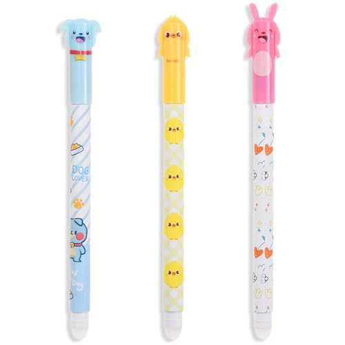 3Pack Gelstifte Radierbar-Schwarze Tinte Süßer Cartoon erasable pen Spitze- 0,5mm Minendurchmesser- Kugel am Ende zum Entfernen der Tinte, ohne das Blatt abzunutzen für Studenten Schule Ostergeschenke von wokdsbl