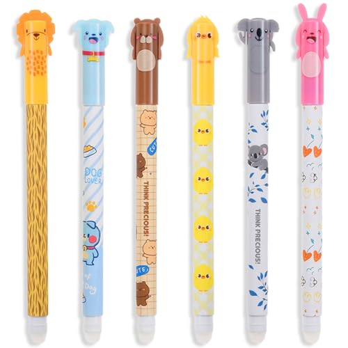 6Pack Gelstifte Radierbar-Schwarze Tinte Süßer Cartoon erasable pen Spitze- 0,5mm Minendurchmesser- Kugel am Ende zum Entfernen der Tinte, ohne das Blatt abzunutzen für Kinder Studenten Schule Büro von wokdsbl