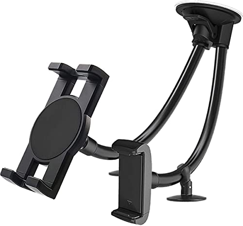 Autohalterung für Dual Handy oder Tablet, woleyi Windschutzscheibe Auto Tablet Handyhalter mit Lang Arm Saugnapf für iPad Pro 9,7, 10.5, 11 Air Mini, Tabs, iPhone, mehr 4-11" Handys und Tablets von woleyi