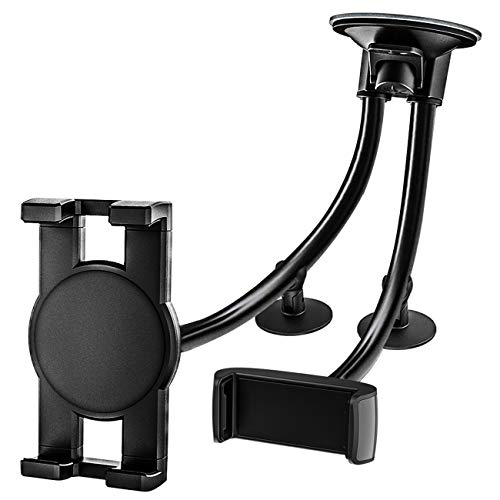 Woleyi Dual Auto Handy Tablet Halterung, lange Arm Armaturenbrett Windschutzscheibe Auto Tablet & Handy Halterung für iPad Pro 9.7, 10.5, 12.9 Air Mini 5 4 3 2, Tabs, mehr 4-13 Zoll Geräte von woleyi
