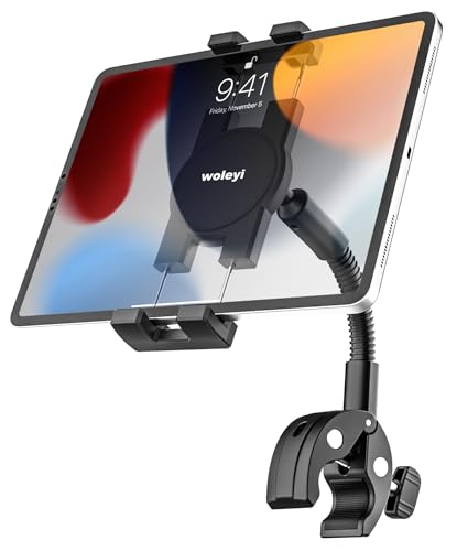 woleyi Lenker Tablet Halterung für Fahrrad Kinderwagen Rollstuhl Boot Heimtrainer [Aluminium-Schwanenhals] Motorrad Rennrad Crosstrainer Tablethalterungen Klemme für iPad, Galaxy Tab, Handy, 4-13" von woleyi