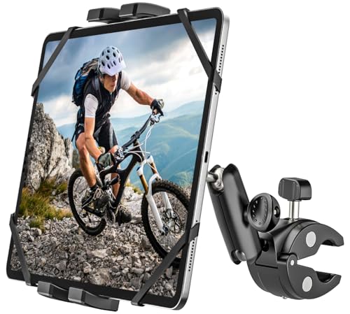 woleyi Motorrad Fahrrad Tablet Halterung [Robuste Stabilität & Langlebigkeit] Kinderwagen Boot Bike Heimtrainer Rennrad Lenkerhalter Klemme für iPad mini Air Pro, Galaxy Tab, Kindle, Handy, 4-13" von woleyi