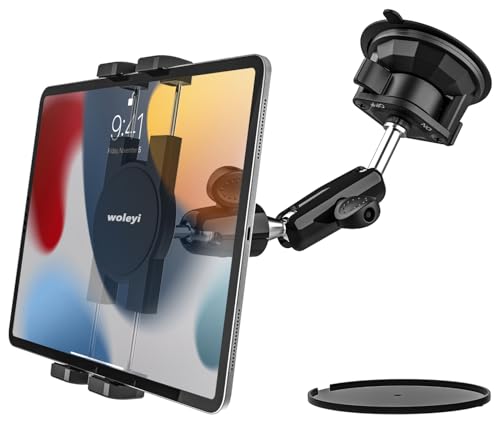 woleyi Starker Saugnapf Tablet Halterung Auto Vorne, LKW/KFZ Armaturenbrett Windschutzscheibe Tablet Halter, Heavy Duty Autohalterung für iPad, Galaxy Tab, Lenovo, 4-12.9" Handys & Tablets von woleyi