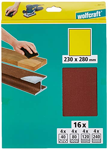 wolfcraft Schleifpapierbögen-Set 230 x 280 mm, 16-tlg.I 3141000 I für Holz, Metall, Lack, Kunststoff I Schleifbögen für Schwing- und Handschleifer wolfcraft Schleifpapierbögen-Set 230 x 280 mm, 16-tlg.I 3141000 I für Holz, Metall, Lack, Kunststoff I Schleifbögen für Schwing- und Handschleifer von wolfcraft