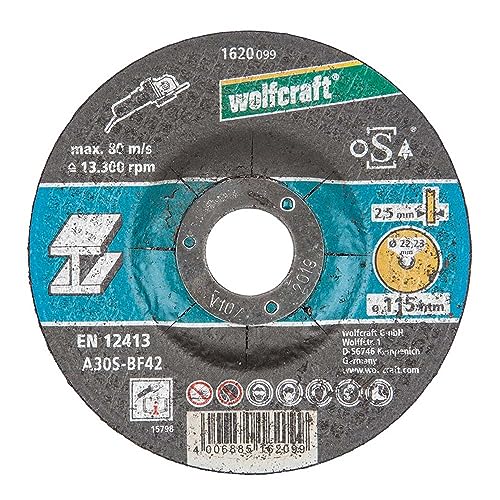 wolfcraft Metall-Trennscheibe Ø 115mm gekröpft I für Winkelschleifer I 1620099 I Hochwertige Schleifscheibe I hohe Schnittleistung, lange Standzeit wolfcraft Metall-Trennscheibe Ø 115mm gekröpft I für Winkelschleifer I 1620099 I Hochwertige Schleifscheibe I hohe Schnittleistung, lange Standzeit von wolfcraft
