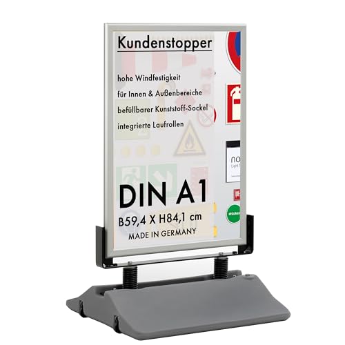 Kundenstopper windfest DIN A1 - Gehwegaufsteller für Werbetafeln - Befüllbarer Sockel - Für 2 Plakate - Innen- und Außeneinsatz - BxH: 59,4 x 84,1 cm von wolk