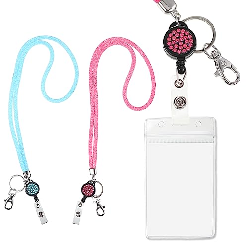 Kristall Lanyard mit Kartenhalter, Dehnbar Umhängeband mit Transparent ID Karten Halter, Crystal Schlüsselband mit Schlüsselring, Vielseitig Abzeichen Kit für Studenten Mitarbeiter Ärzte, Blau+Rosa von worahroe