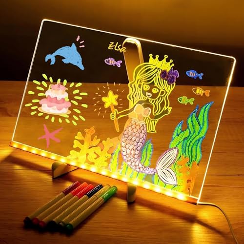 LED Notiztafel Nachtlicht Note Board mit 7 Farben Löschbarer Stift & Ständer, DIY Kritzellicht Maltafel Nachrichtentafel Leuchtende LED Schreibtafel Zeichenbrett für Schlafzimmer Büro Dekor(30*20cm) von worahroe