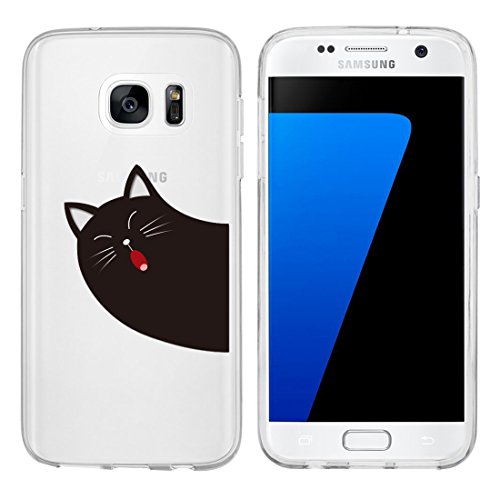 wortek Designer TPU Silikon - Case Schutzhülle Transparent mit Logo Motiv für Samsung Galaxy S7 (Katzen Motiv) von wortek