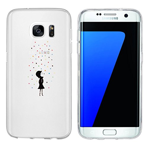 wortek Designer TPU Silikon - Case Schutzhülle Transparent mit Logo Motiv für Samsung Galaxy S7 Edge (Regen) von wortek