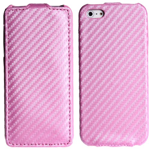 wortek Flip Case Look Schutzhülle Tasche zum Aufklappen Apple iPhone 5 / iPhone 5S Pink von wortek