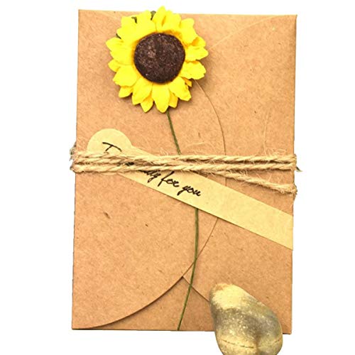 wortek Grußkarten 5 Stück Retro Glückwunschkarten DIY Kraftpapier zum Selbst Gestalten 10,5x7cm mit handgefertigter getrockneter Blume, Jute-Schnur zur kreativen individuellen Gestaltung + Aufkleber von wortek