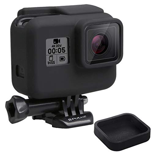 wortek Hülle, kompatibel mit GoPro Hero 5, Silikon Case mit Linsenschutz elastisches Gehäuse Zubehör für Action Cam in Schwarz von wortek