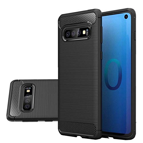 wortek Hülle, kompatibel mit Samsung Galaxy S10 Brushed Carbondesign Schutzhülle Carbonstyle TPU Silikon Kamera-Schutz elastisches Case Bumper gebürstet und matt Schwarz, Premium Handyhülle von wortek