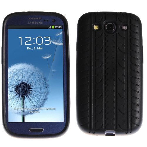 wortek Hülle, kompatibel mit Samsung Galaxy S3, Silikon Schutzhülle Reifen Profil Schwarz von wortek