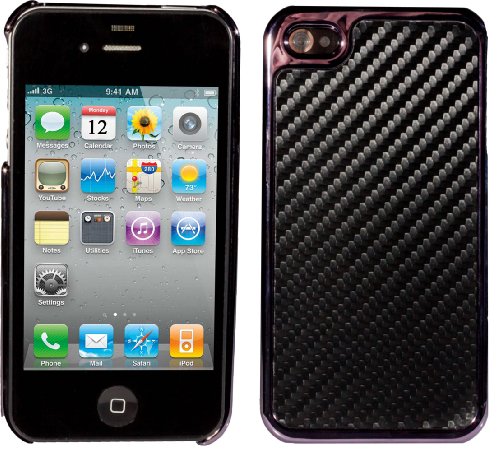 wortek Hülle, kompatibel mit iPhone 4 / 4S, Schutzhülle Hardcase Schwarz Silber Rückseite in Carbonoptik von wortek