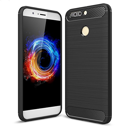 wortek Hülle für Huawei Honor V9 Brushed Carbondesign TPU Silikon Handyhülle in Schwarz von wortek