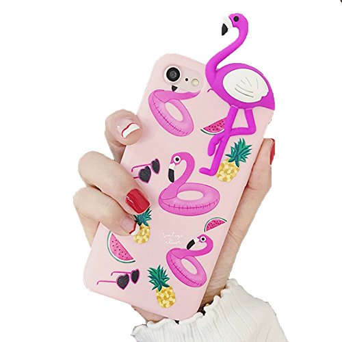 wortek Hülle kompatibel mit iPhone 8 / iPhone 7 Flamingo 3D Tier Design Fashion Case Silikon TPU Handyhülle in Pink/Rosa für Mädchen/Frauen/Girls von wortek