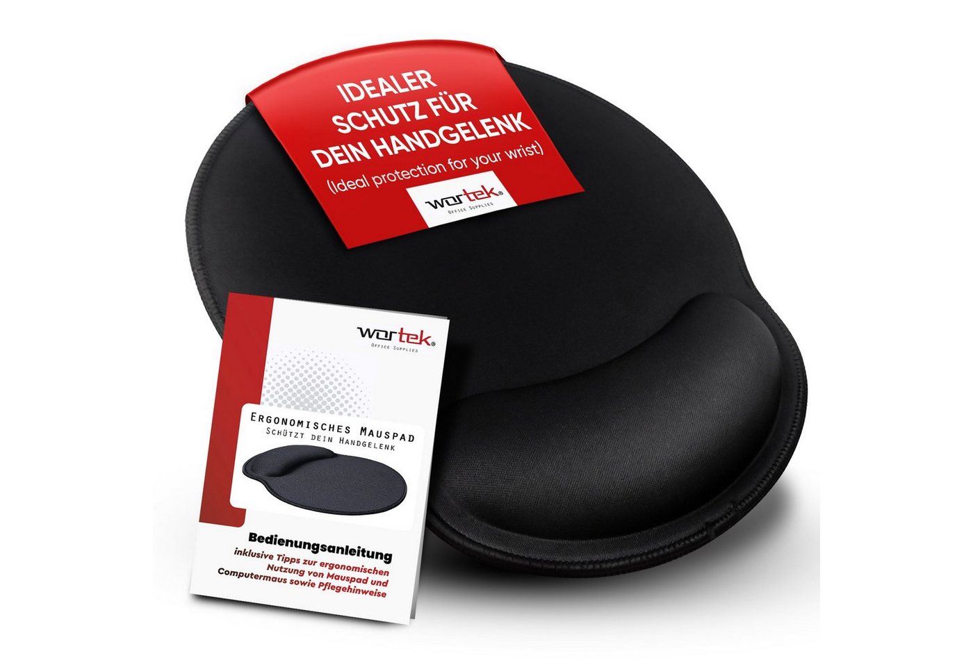 wortek Mauspad Ergonomisches Mousepad mit Handgelenkauflage, Office Mauspad mit Gelkissen und Handballenauflage von wortek