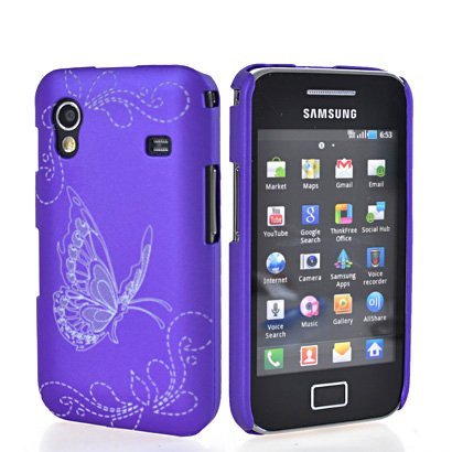 wortek Schutzhülle, kompatibel mit Samsung Galaxy Ace S5830 Schmetterling Hülle (Harte Rückseite) Prägung Lila von wortek