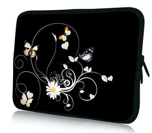 wortek Universal Notebook Tasche aus Neopren für Notebooks bis ca. 17,3 Zoll - Blumen Ranke Schwarz Weiß von wortek