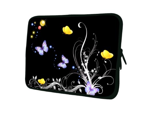 wortek Universal Notebook Tasche aus Neopren für Notebooks bis ca. 17,3 Zoll - Schmetterling Ranke Schwarz Lila Gelb von wortek