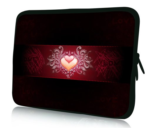 wortek Universal Notebook Tasche aus Neopren für Notebooks bis ca. 17,3 Zoll - Schwarz Rot Herz von wortek