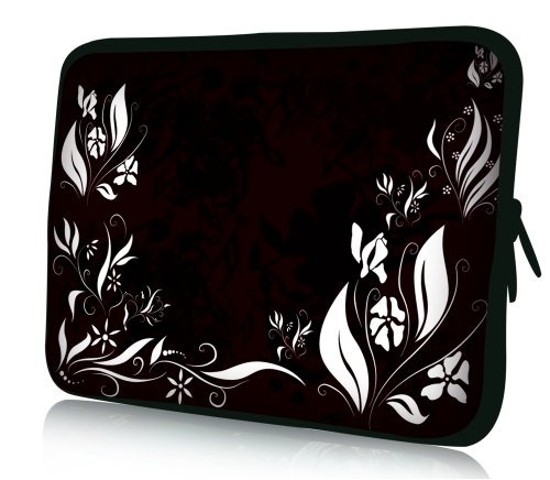wortek Universal Notebook Tasche aus Neopren für Notebooks bis ca. 17,3 Zoll - Schwarz Weiß Blumen Ranke von wortek