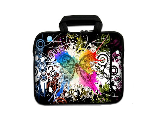 wortek Universal Notebook Tasche aus Neopren mit Zusatzfach + Tragegriff für Notebooks bis ca. 17,3 Zoll - Schmetterling Bunt von wortek