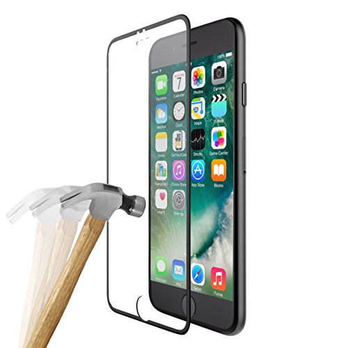wortek iPhone 8 / iPhone 7 Panzerglas mit Kantenschutz Tempered Glass 9H komplettes Display Durchsichtig gebogen 0,3mm Schwarz von wortek
