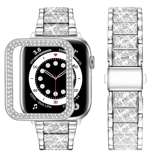 wutwuk Kompatibel mit Apple Watch Armband 38mm mit Glitzer Apple Watch 3 Armband 38mm Gehäuse Strass Armband für iWatch Series 1 2 3 Silber wutwuk Kompatibel mit Apple Watch Armband 38mm mit Glitzer Apple Watch 3 Armband 38mm Gehäuse Strass Armband für iWatch Series 1 2 3 Silber von wutwuk