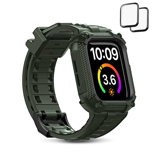 wutwuk Apple Watch Armband 40mm Kompatibel mit Armband Apple Watch SE 2022/SE/6/5/4 40mm mit 2 Stück Weiche Schutzfolien iWatch Armband mit Klare Hüllen Volle Abdeckung Anti-Staub Herren Zyperngrün von wutwuk