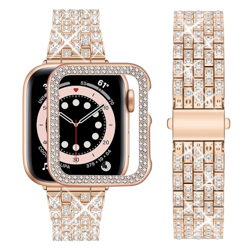 wutwuk Kompatibel mit Armband Apple Watch SE 40mm 41mm 42mm 44mm 45mm 46mm Damen für iWatch Series 10 9 8 7 SE 6 5 4 3 2 1 Diamant Strassstein Harter PC Schutzrahmen Schutzhülle Roségold wutwuk Kompatibel mit Armband Apple Watch SE 40mm 41mm 42mm 44mm 45mm 46mm Damen für iWatch Series 10 9 8 7 SE 6 5 4 3 2 1 Diamant Strassstein Harter PC Schutzrahmen Schutzhülle Roségold von wutwuk
