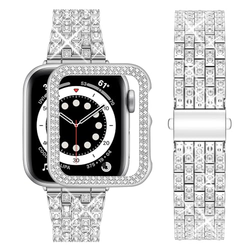 wutwuk Kompatibel mit Apple Watch Armband 41mm 42mm 40mm 46mm 45mm 44mm Damen iWatch Series 10 9 8 7 SE 6 5 4 3 2 1 Diamant Strassstein Harter Schutzrahmen Kunststoffgehäuse Silber wutwuk Kompatibel mit Apple Watch Armband 41mm 42mm 40mm 46mm 45mm 44mm Damen iWatch Series 10 9 8 7 SE 6 5 4 3 2 1 Diamant Strassstein Harter Schutzrahmen Kunststoffgehäuse Silber von wutwuk
